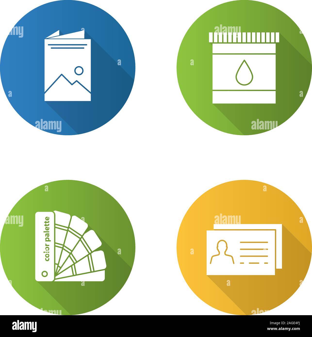 Printing flat design long shadow glyph icons set. Polygraphy and ...