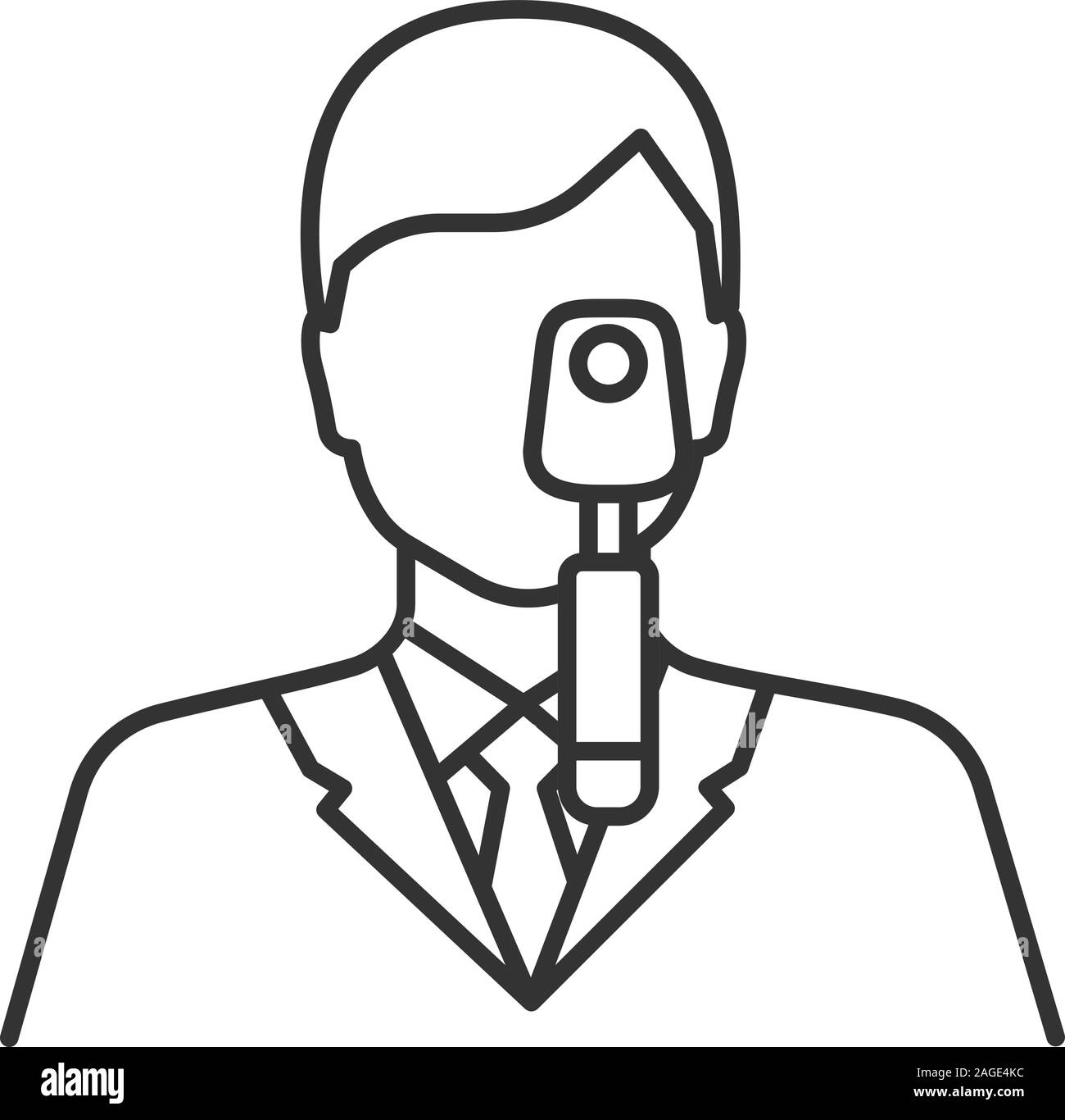 Doctor with ophthalmoscope linear icon. Thin line illustration. Ophthalmologist, optometrist. Contour symbol. Vector isolated outline drawing Stock Vector
