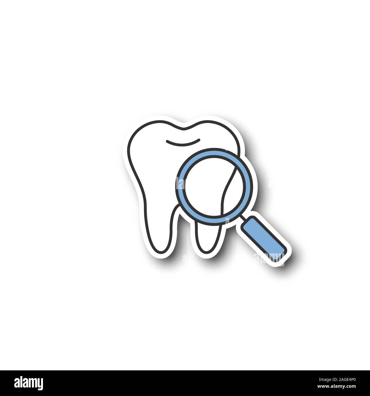 Teeth medical check patch. Tooth with magnifying glass. Stomatology ...