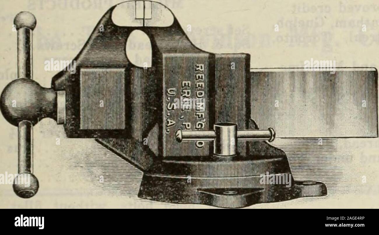 . Canadian machinery and metalworking (January-June 1919). MAKING THE GARAGE PAY Nineteen-Nineteen will undoubtedly be a banner year for garages. This is, to the garage equipped to MAKEIT PAY. Therefore, why drift along without the many inexpensive lines that reduce your overhead by facili-tating rapidity of work. With prices right, and an- excellent stock, the following lines meet your expectations. Wright High Speed118! Hoists. a Reed Vises Have established a reputation of high quality.Backed by a guarantee to be right in every respect.A guarantee that says if there is anything anywherewrong Stock Photo