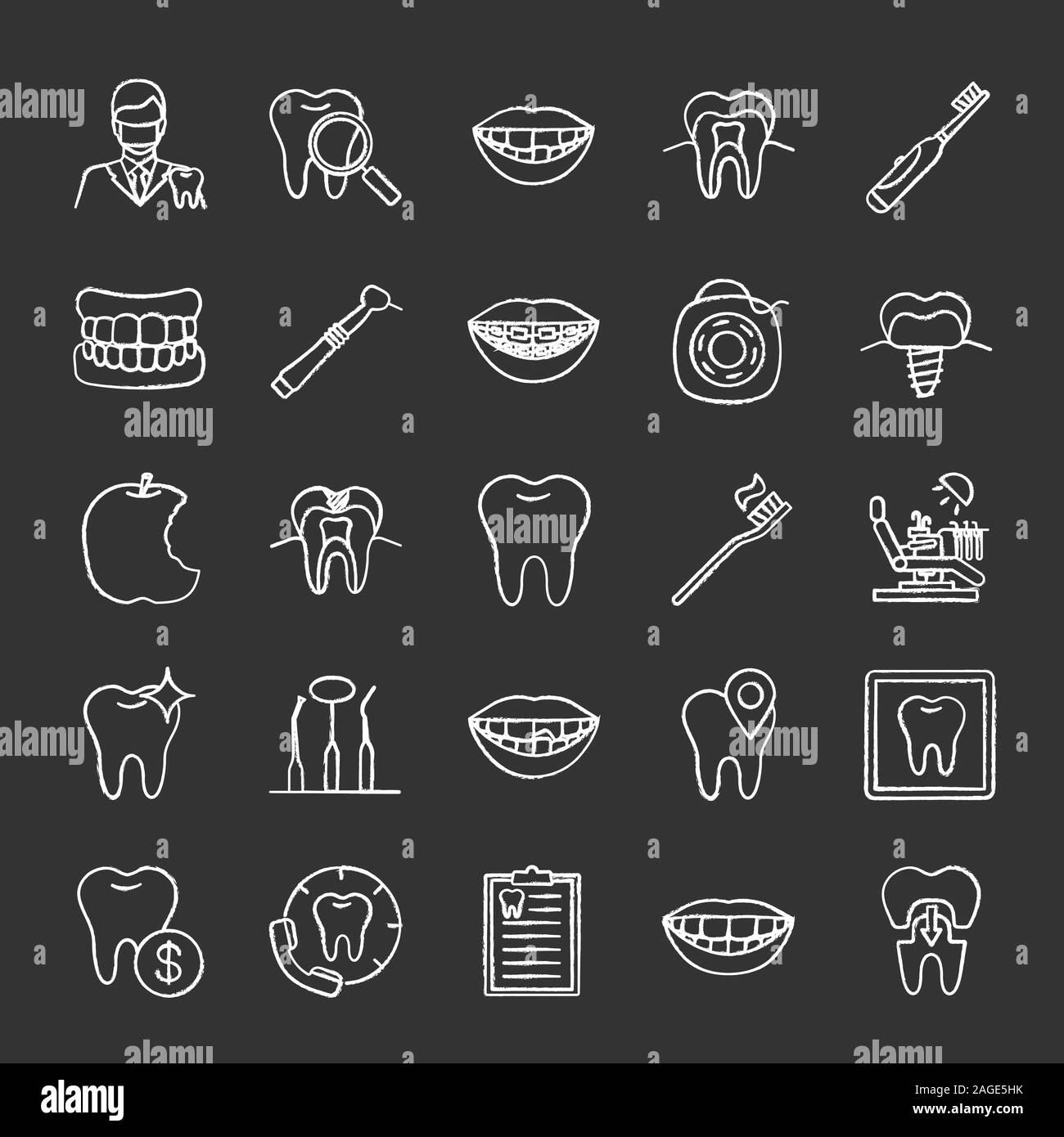 Dentistry chalk icons set. Stomatology. Dental clinic services ...