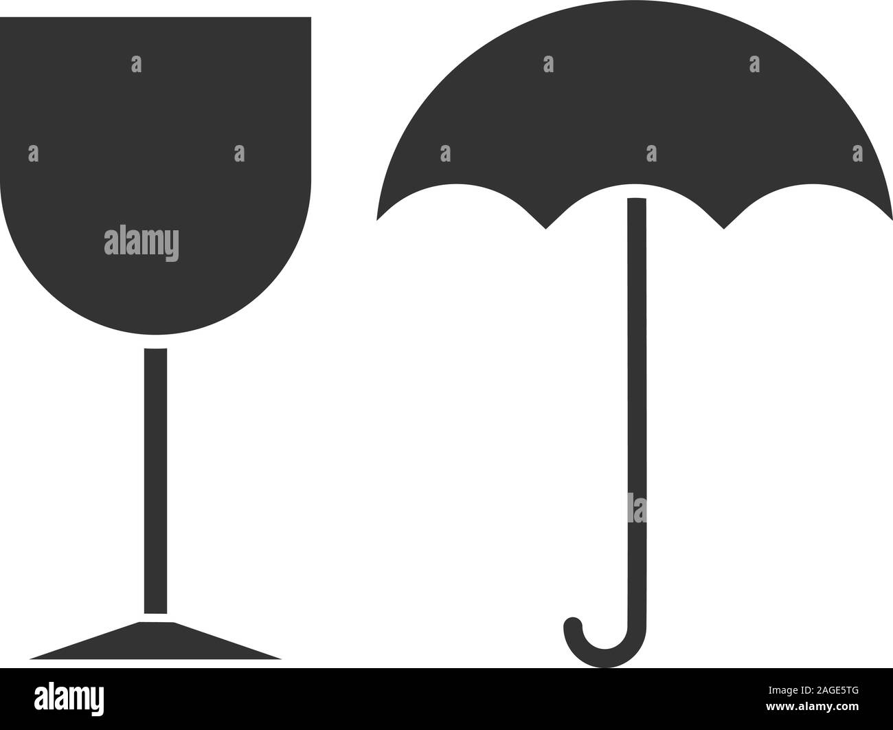 Fragile glyph icon. Keep dry. Handle with care. Silhouette symbol. Negative space. Vector isolated illustration Stock Vector