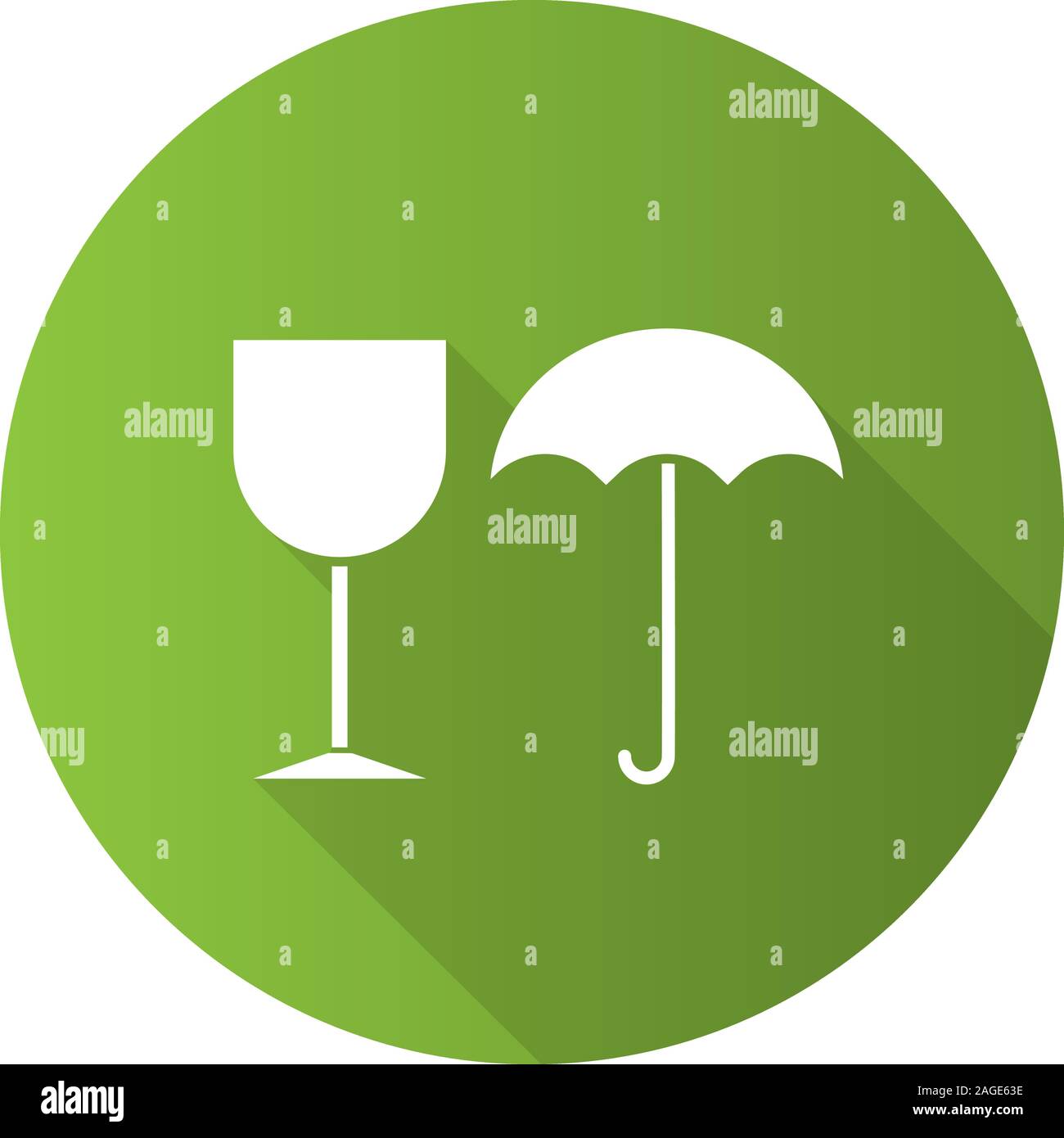 Fragile flat design long shadow glyph icon. Keep dry. Handle with care. Vector silhouette illustration Stock Vector