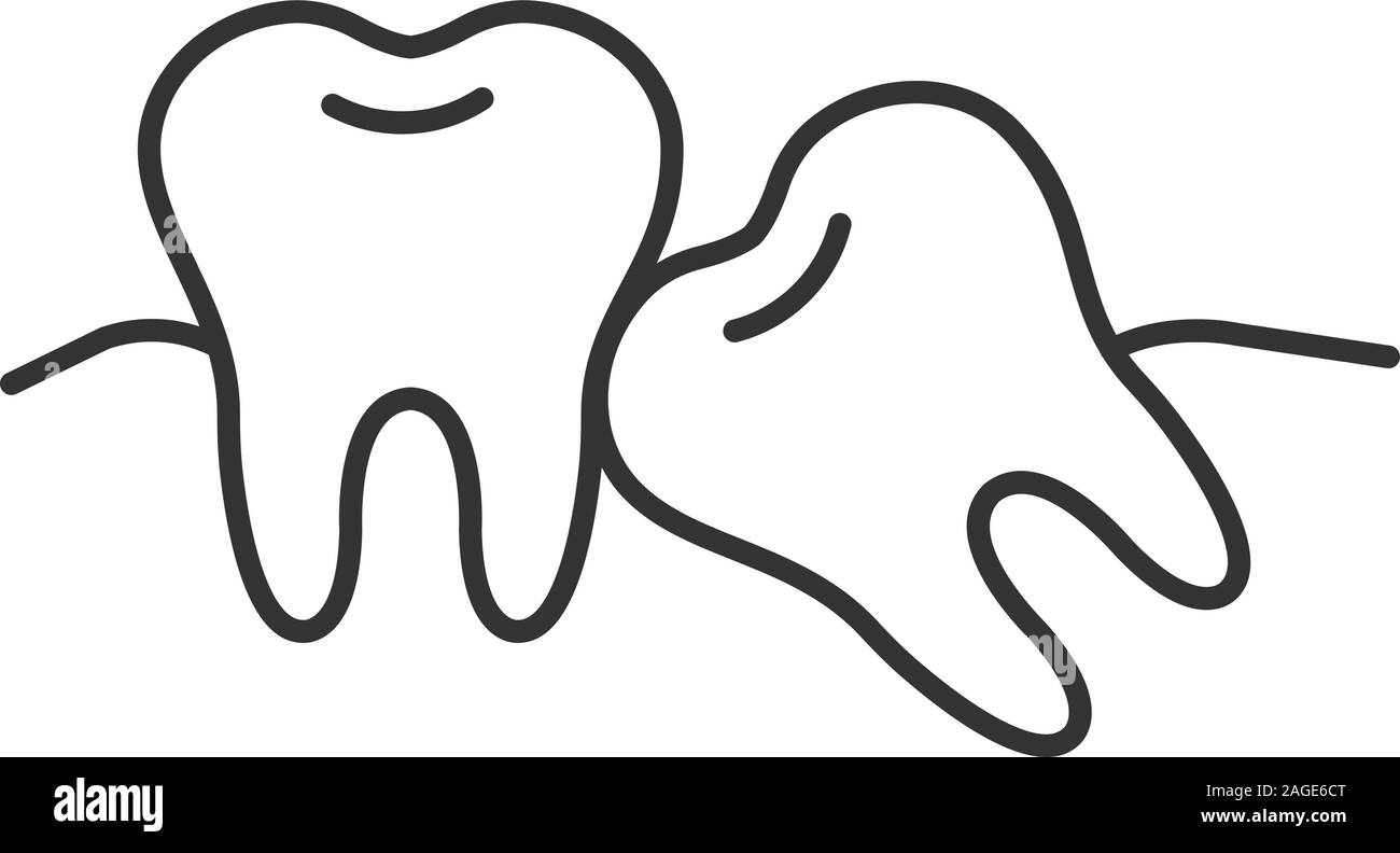 Crooked teeth linear icon. Thin line illustration. Malocclusion. Wisdom