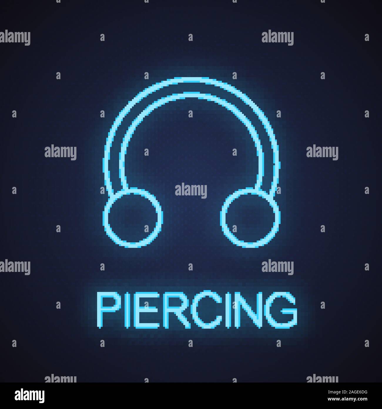 Half hoop earring neon light icon. Glowing sign. Horseshoe piercing jewelry. Vector isolated illustration Stock Vector