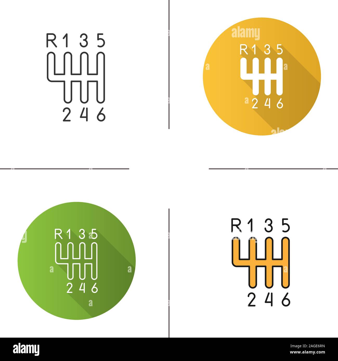 Gear stick icon. Flat design, linear and color styles. Gearshift