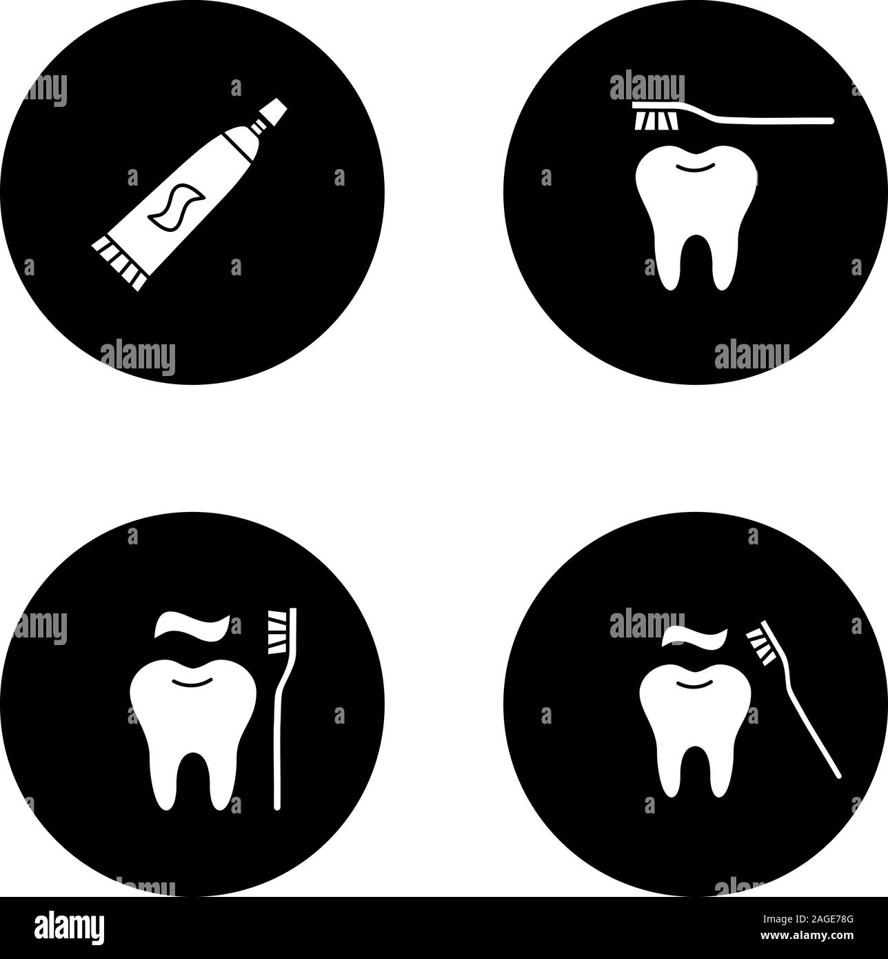 Dentistry glyph icons set. Stomatology. Toothpaste and correct teeth ...