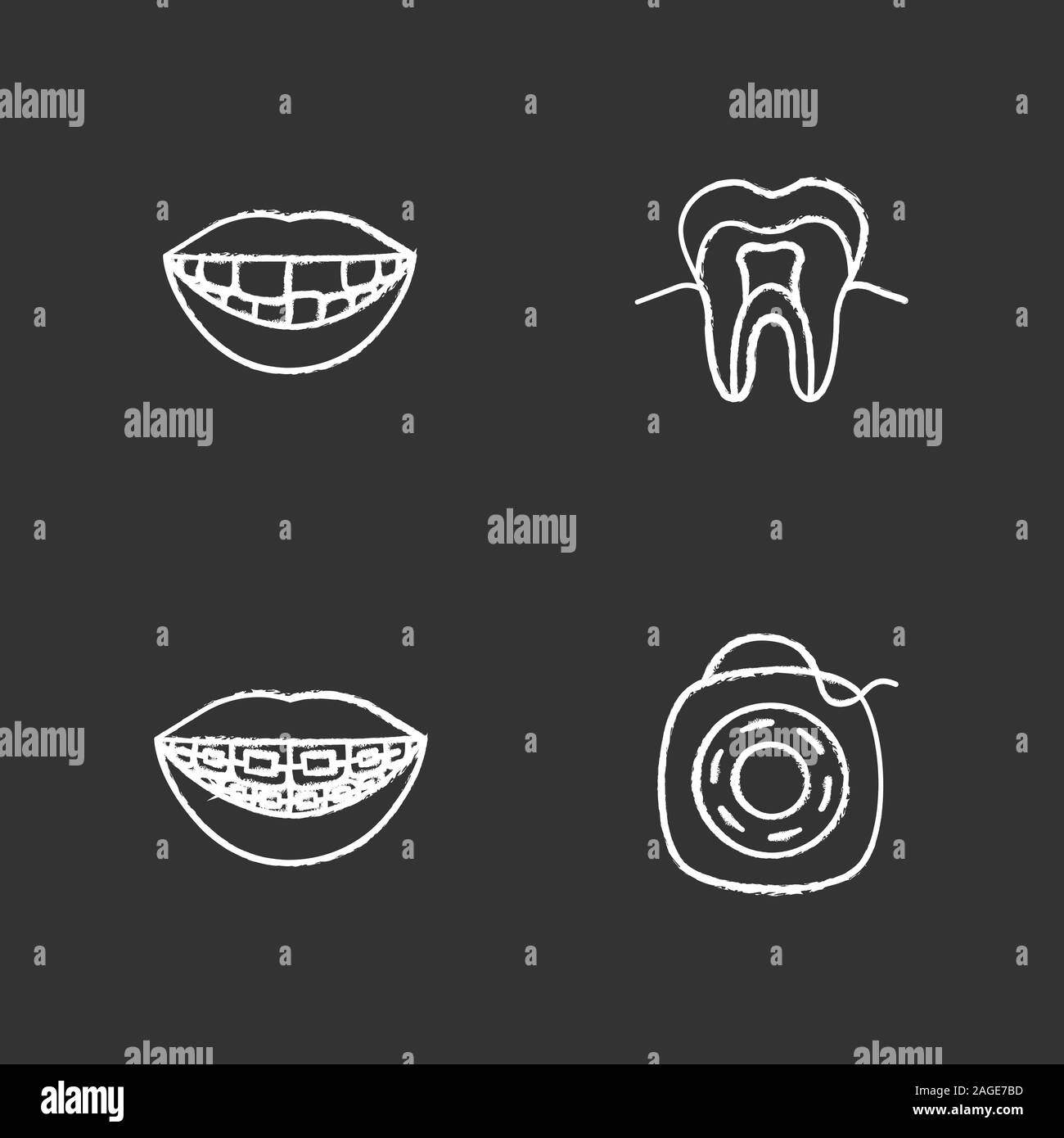 Dentistry chalk icons set. Stomatology. Missing tooth, teeth structure