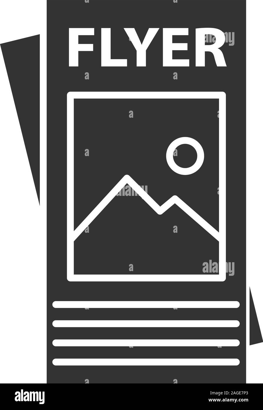 Flyer mockup glyph icon. Leaflet template. Silhouette symbol. Negative ...