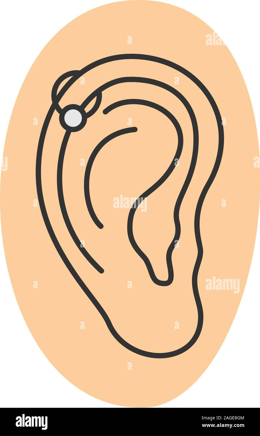 Helix piercing hoop color icon. Pierced ear cartilage. Isolated vector illustration Stock Vector