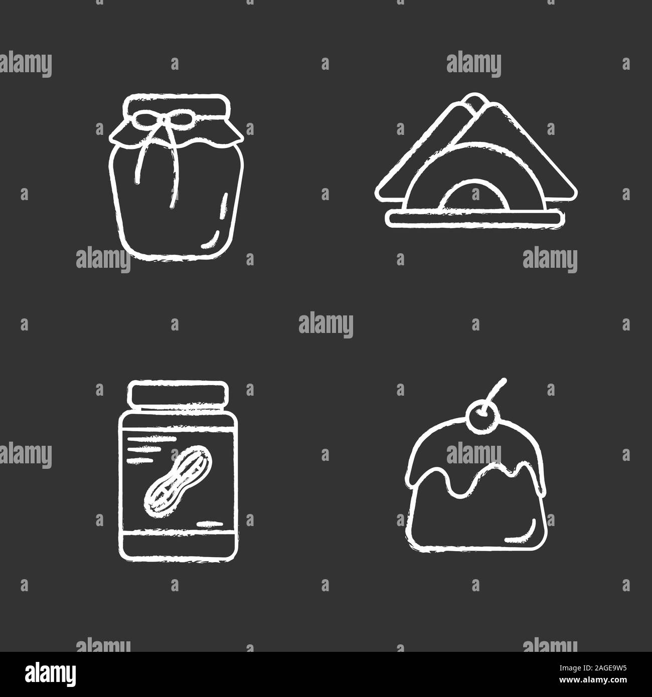 Condectionery chalk icons set. Coffee house menu. Strawberry jam, table