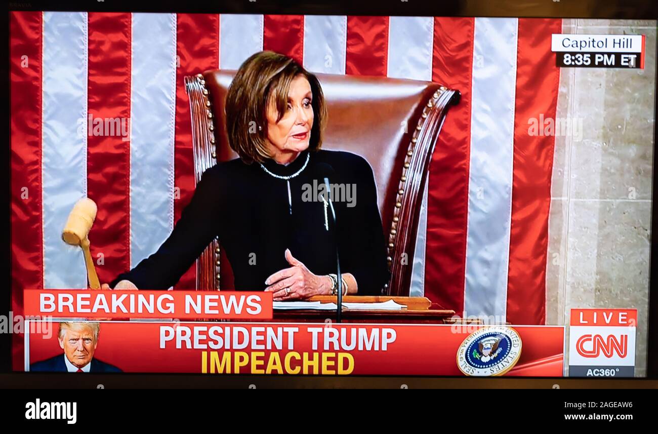 Washington D.C., U.S.A., December 18, 2019: Speaker of The House Nancy Pelosi Announces The Impeachment of President Trump. Stock Photo