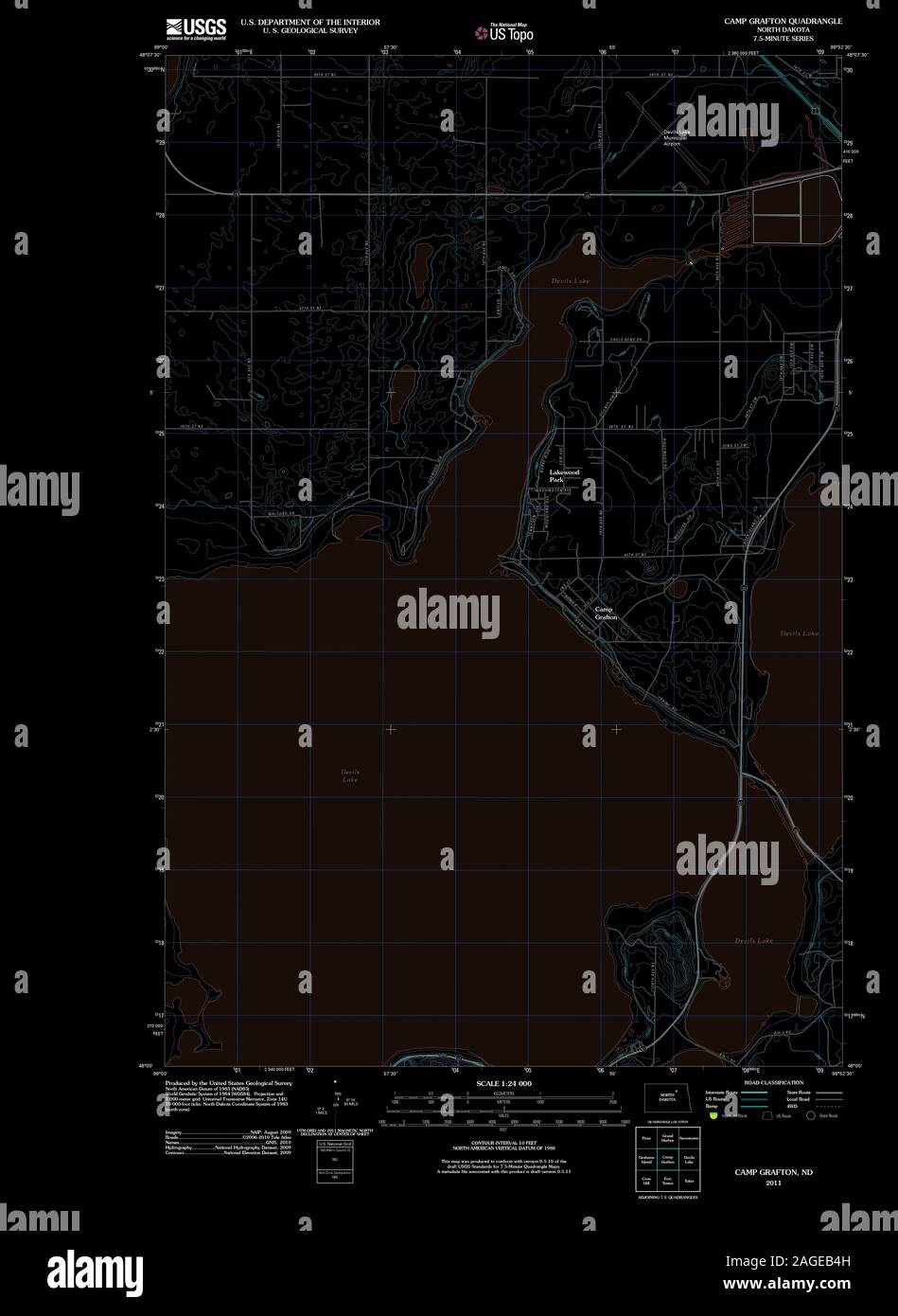 USGS TOPO Map North Dakota ND Camp Grafton 20110503 TM Inverted
