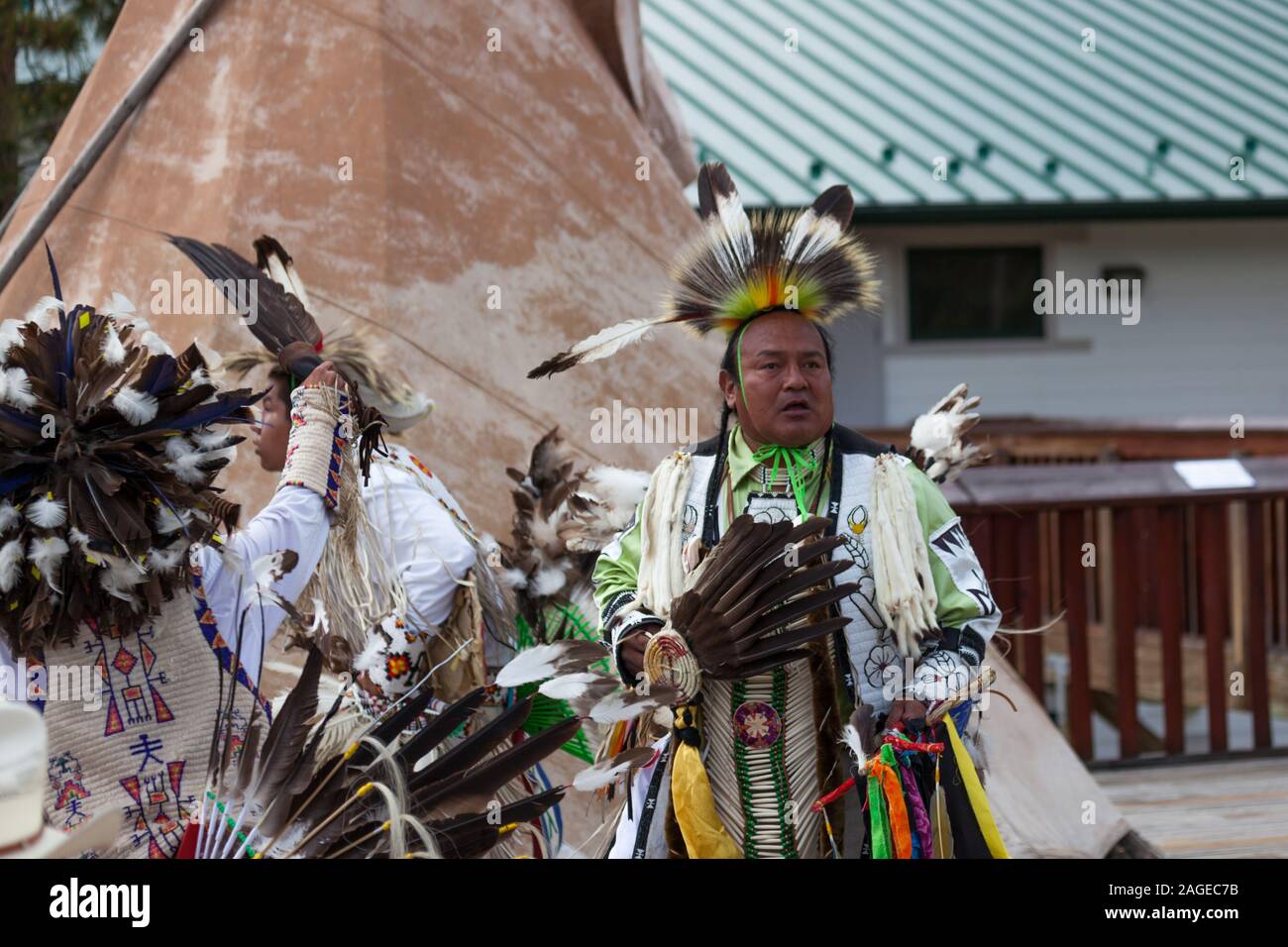CUSTER, SOUTH DAKOTA June15, 2014 Three Native American men in tribe specific clothing