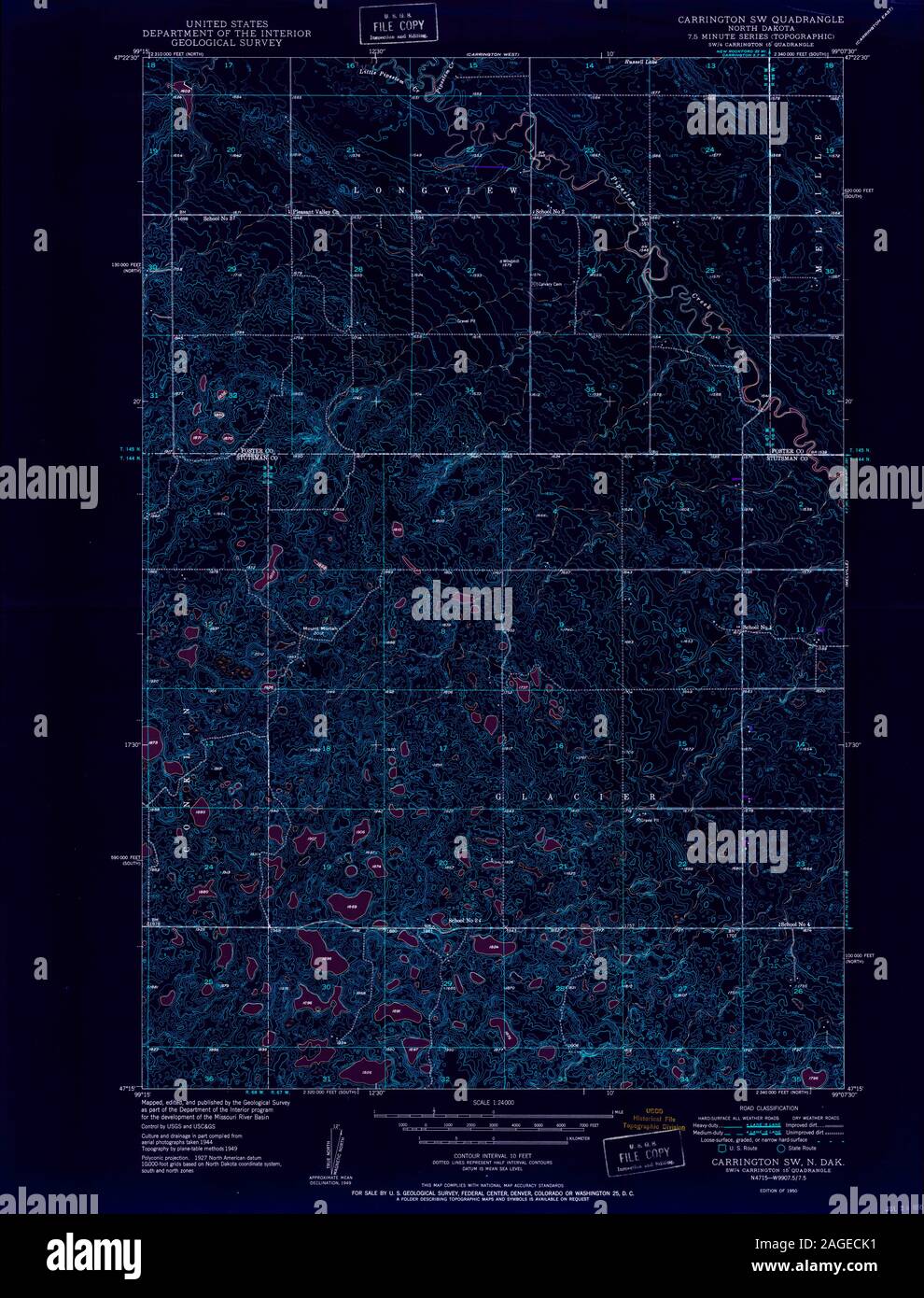 USGS TOPO Map North Dakota ND Carrington SW 283650 1950 24000 Inverted