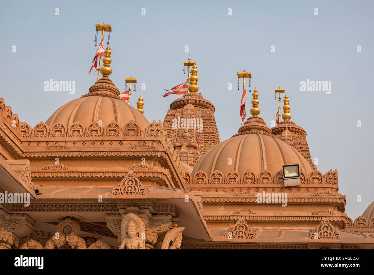 Shikhara of BAPS Shree Swaminarayan temple in Diamond Harbour Rd, Kolkata, West Bengal, India Stock Photo