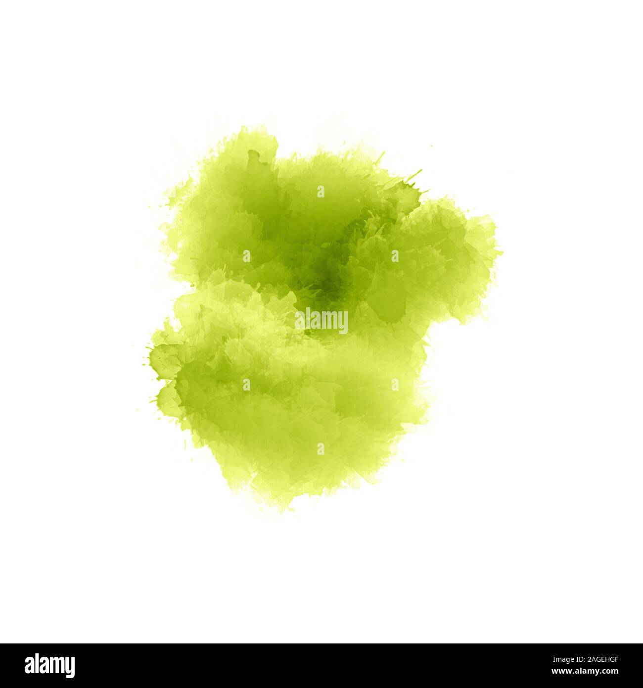 Artistic painting in shades of light green. Colorful paint splashes. Watercolor shape on white background. Modern abstract art. Stock Photo