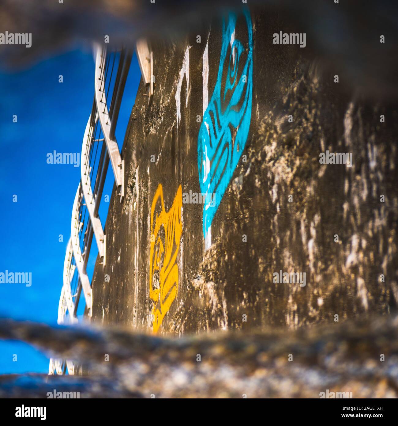 A reflection of First Nations art on a breakwater wall Stock Photo - Alamy