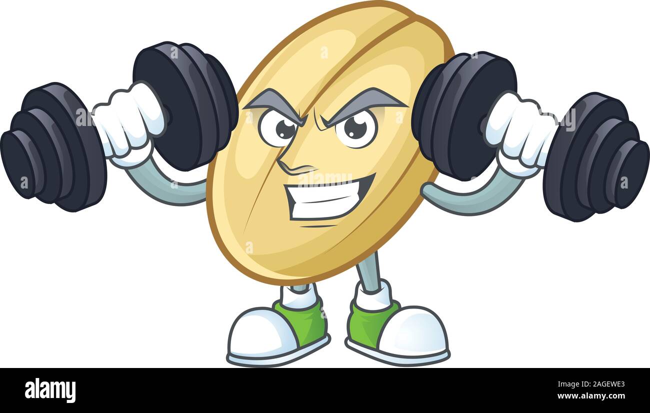Fitness exercise split bean mascot icon with barbells Stock Vector