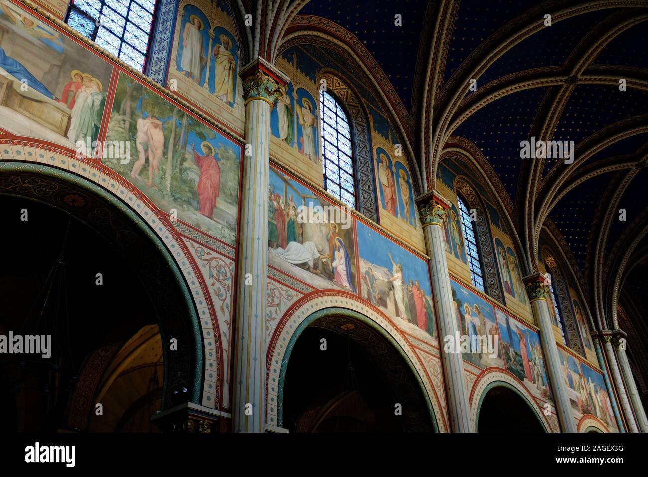 Interior view of recently restored Church of Saint-Germain-des-Pres in ...