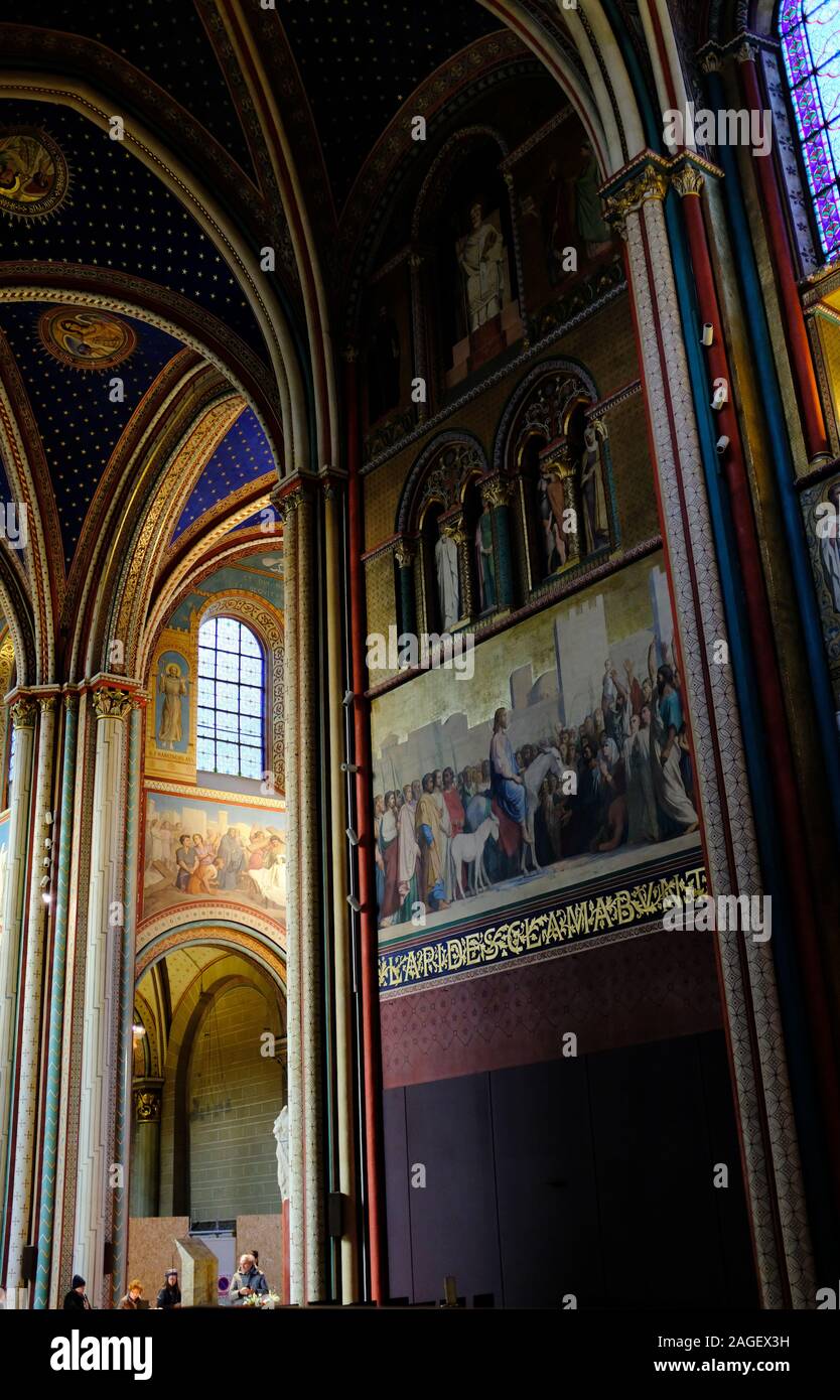 Interior view of recently restored Church of Saint-Germain-des-Pres in ...