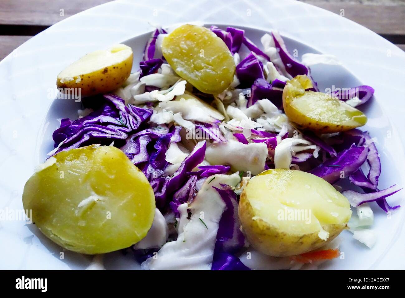 Roasted Potato and Chopped Mixed Vegetable Salad with Olive Oil Stock Photo