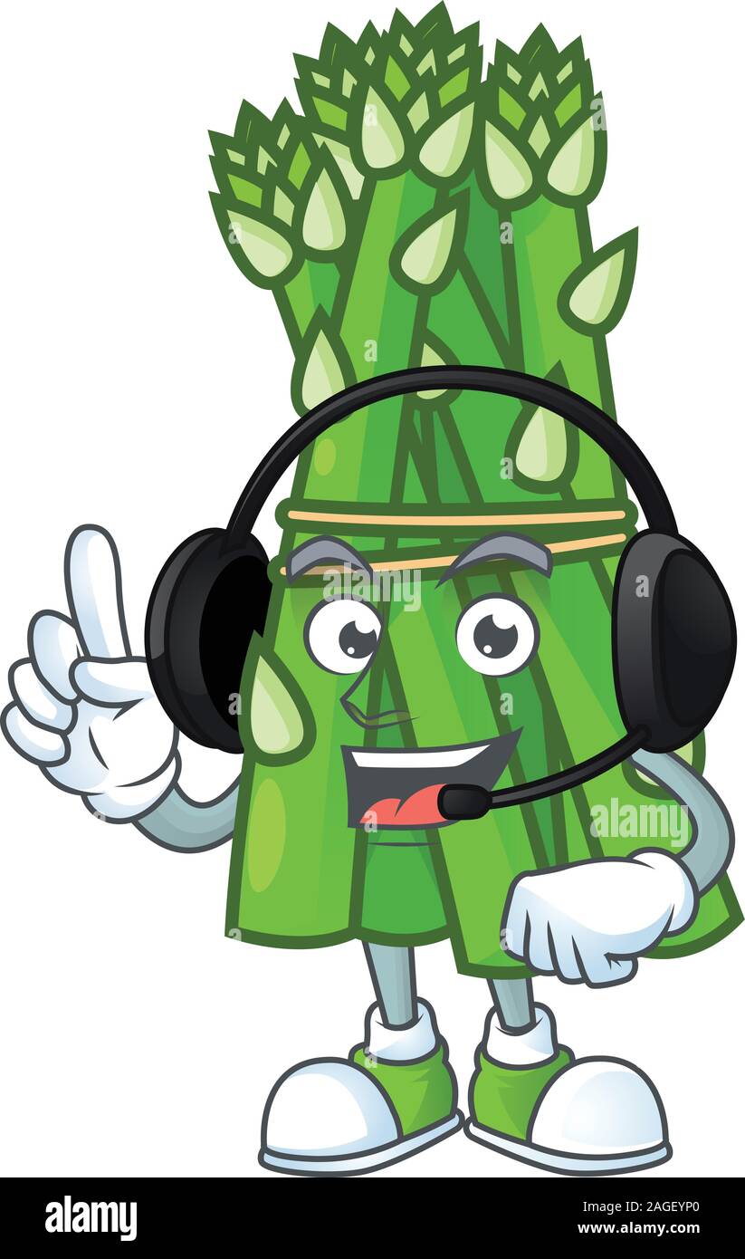 Asparagus cute cartoon character design with headphone Stock Vector Image &  Art - Alamy
