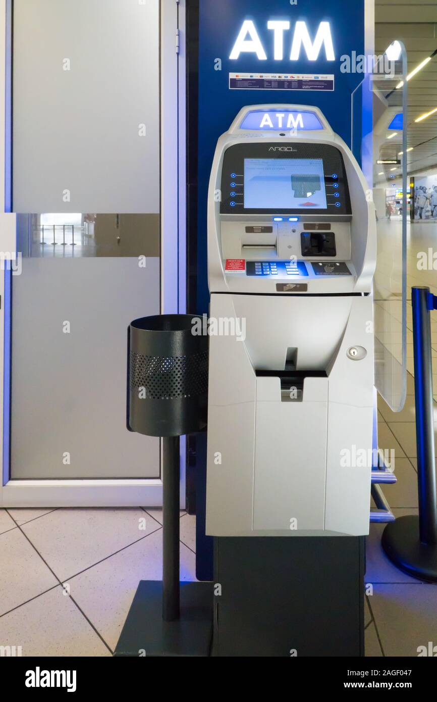 ATM cashpoint and cash withdrawal facility at a terminal building in O R Tambo airport, Johannesburg, South Africa concept banking in Africa Stock Photo