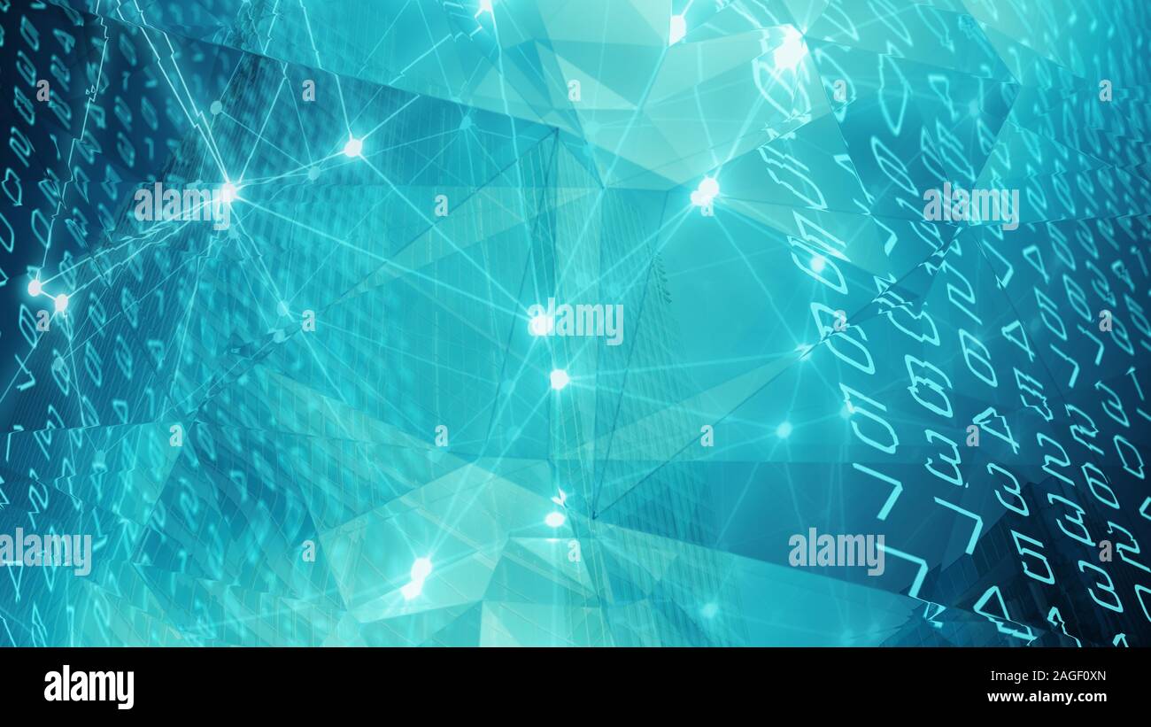 Machine learning ai algorithm and bots connected in digital network Stock Photo