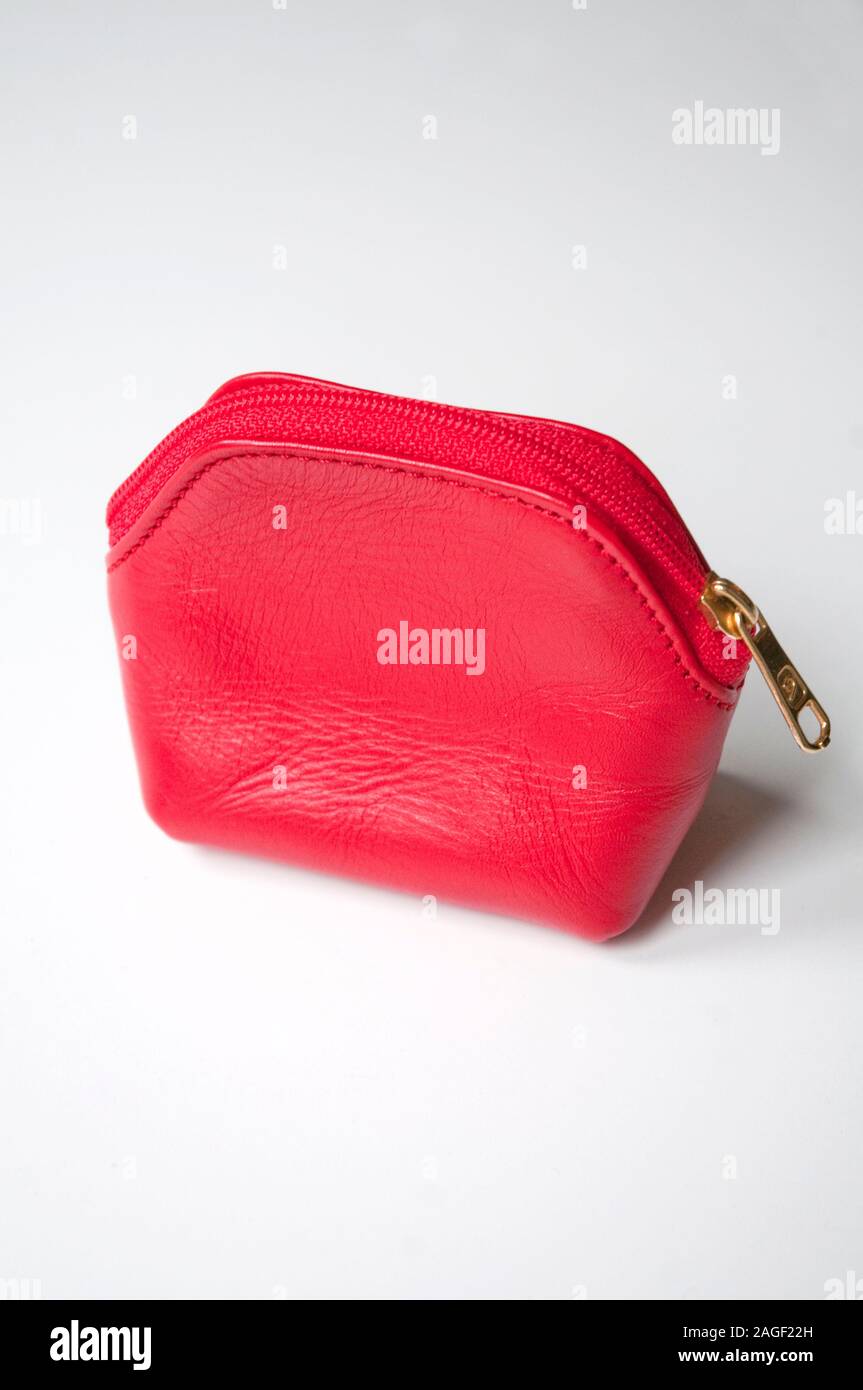 Red purse. Close view. Stock Photo
