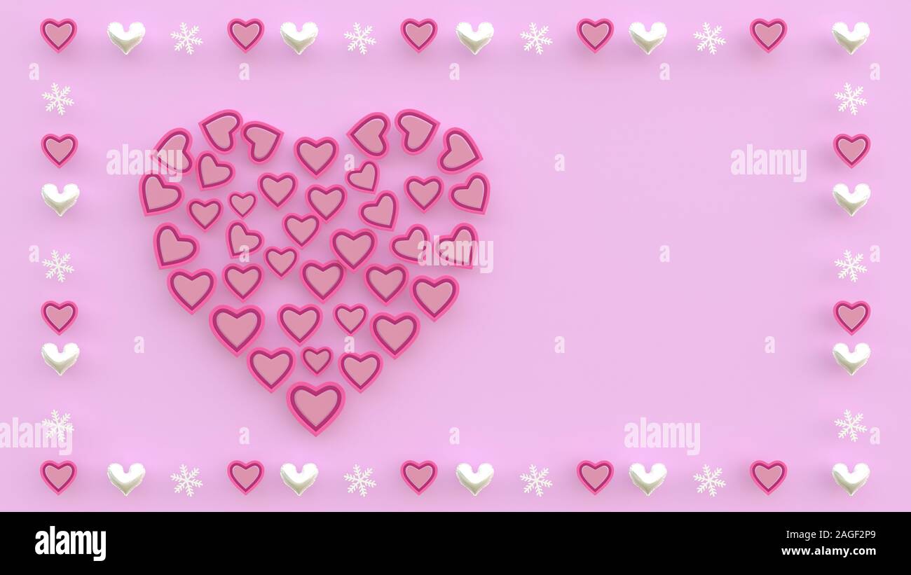 3d rendering, 3d illustrator, Small heart-shaped pink card arranged in a large heart Stock Photo