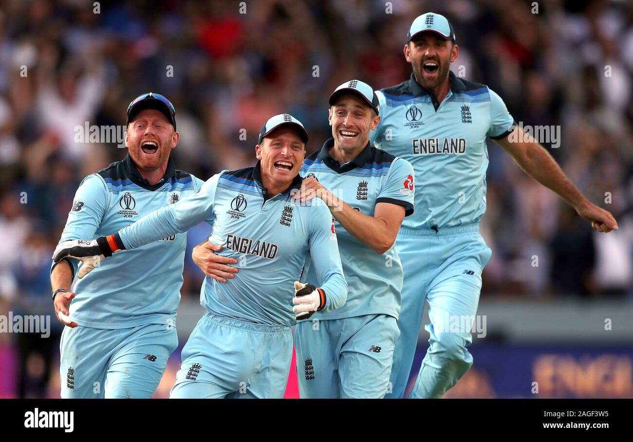 File photo dated 14-07-2019 of England celebrate winning the ICC World Cup during the ICC World Cup Final at Lord's, London. Stock Photo