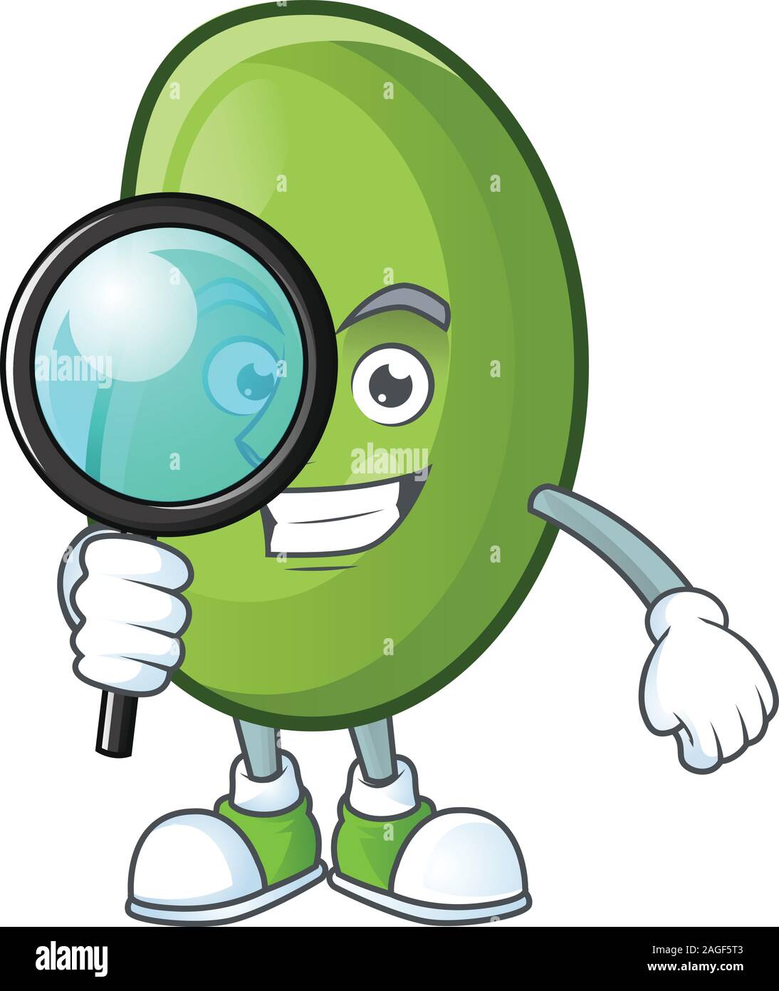 Smart One eye green beans Detective cartoon character design Stock(07)
