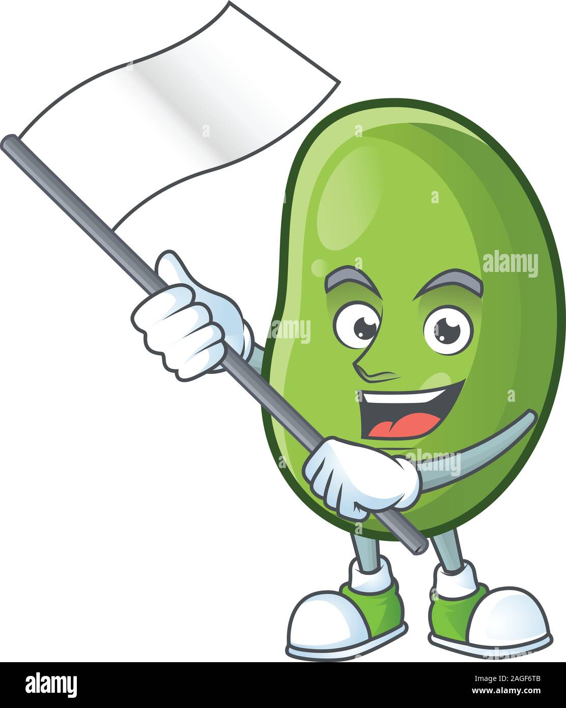 cute green beans cartoon character design holding a flag Stock Vector