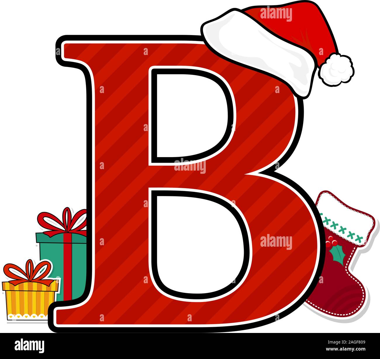 capital letter b with red santa's hat and christmas design elements  isolated on white background. can be used for holiday season card, nursery  decorat Stock Vector Image & Art - Alamy