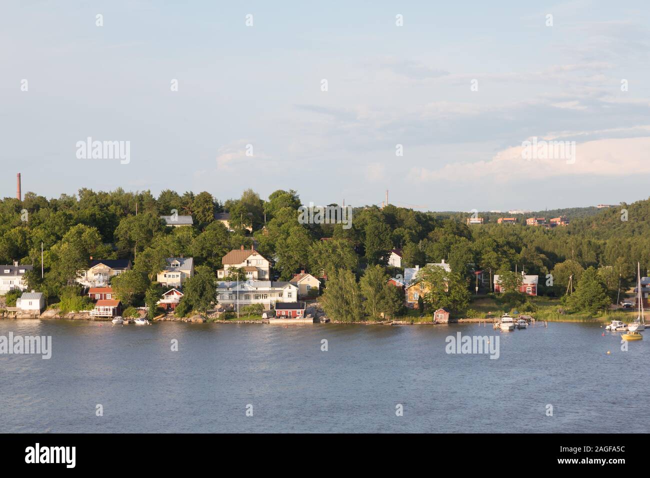 View from a cruise ship with water and archipelago showing Stock Photo