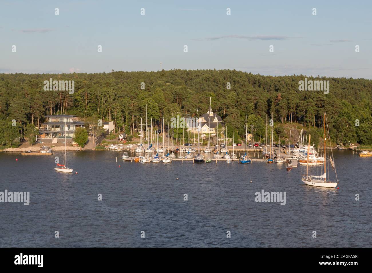 View from a cruise ship with water and archipelago showing Stock Photo