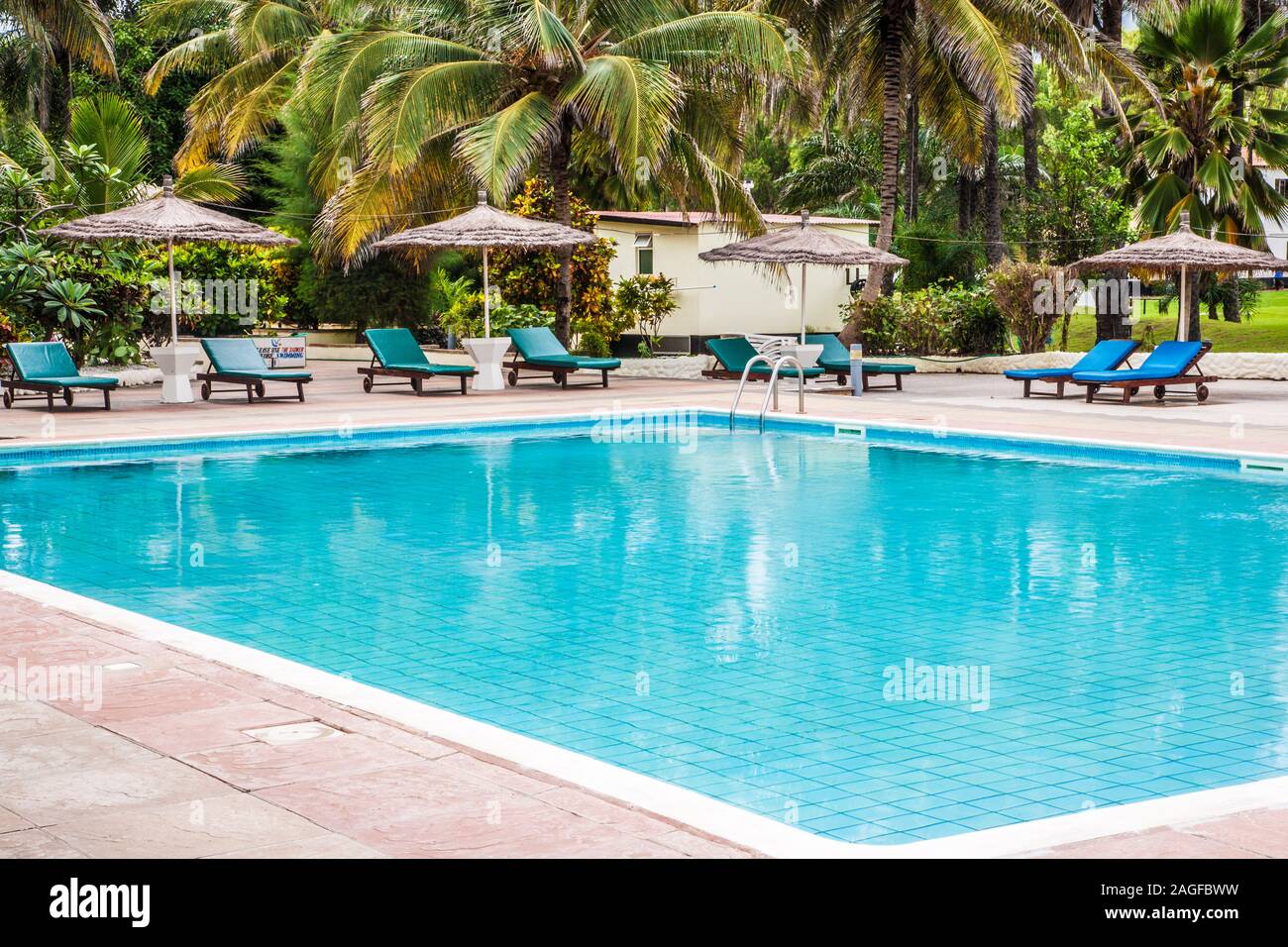 The swimming pool of a luxury holiday complex in the Gambia, West