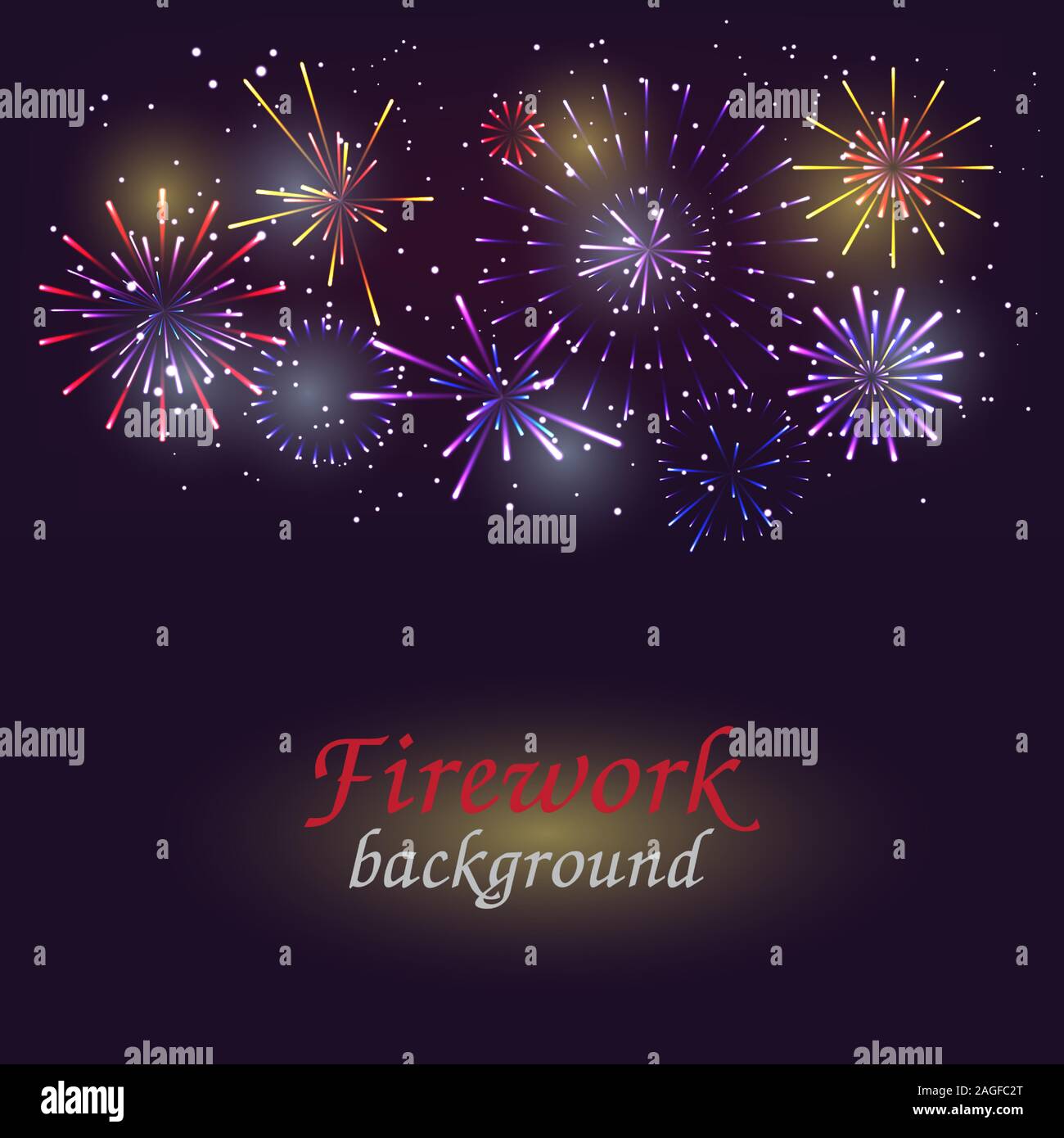 Colorful Fireworks on night sky background. Vector illustration Stock Vector
