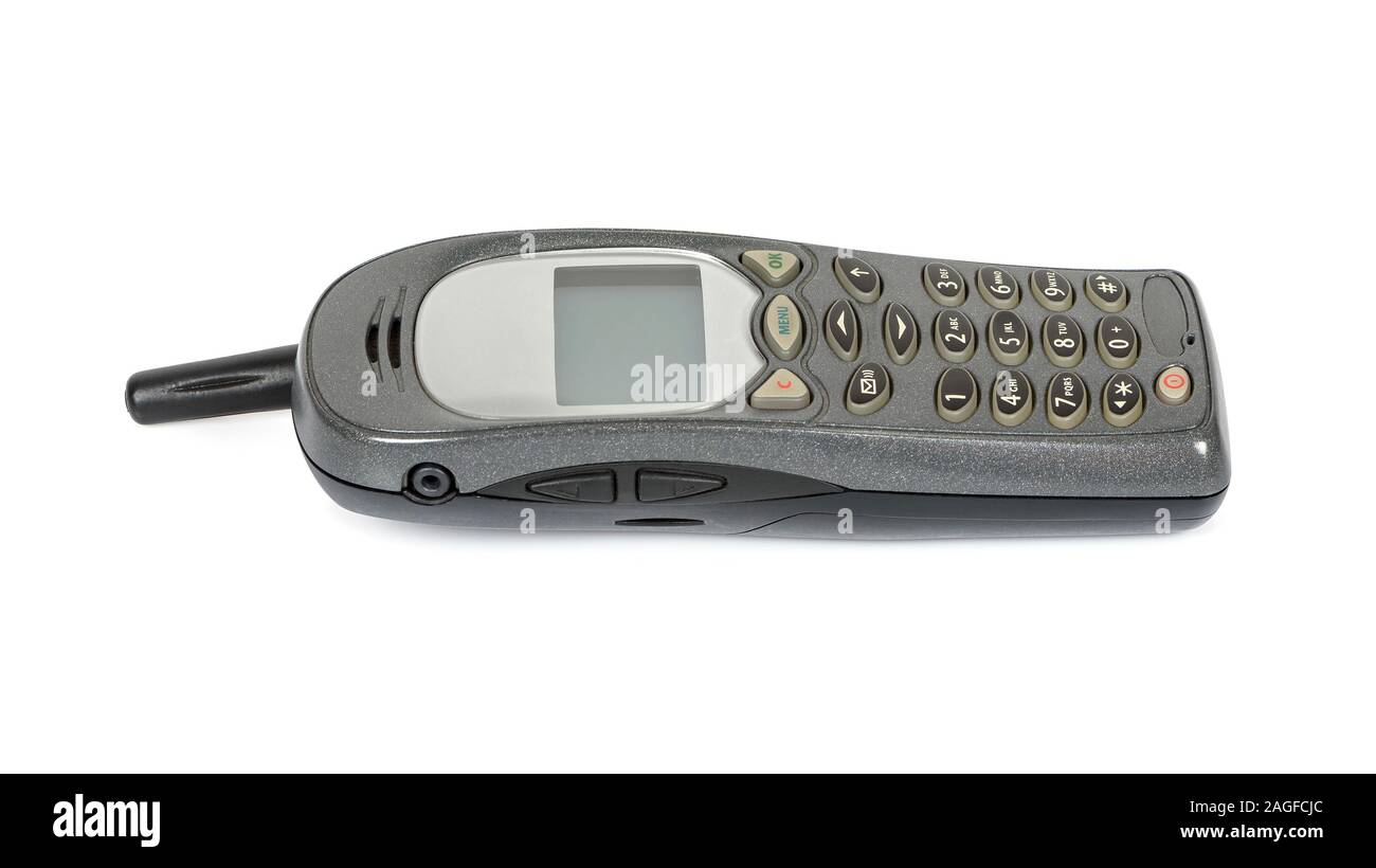 Old mobile phone isolated on white background with clipping path Stock ...