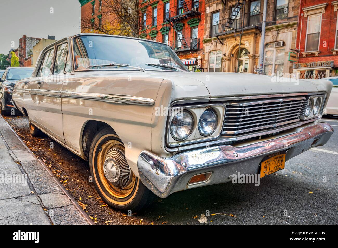 Old Ford Fairlane car parked, East Village, Manhattan, New York, USA Stock Photo