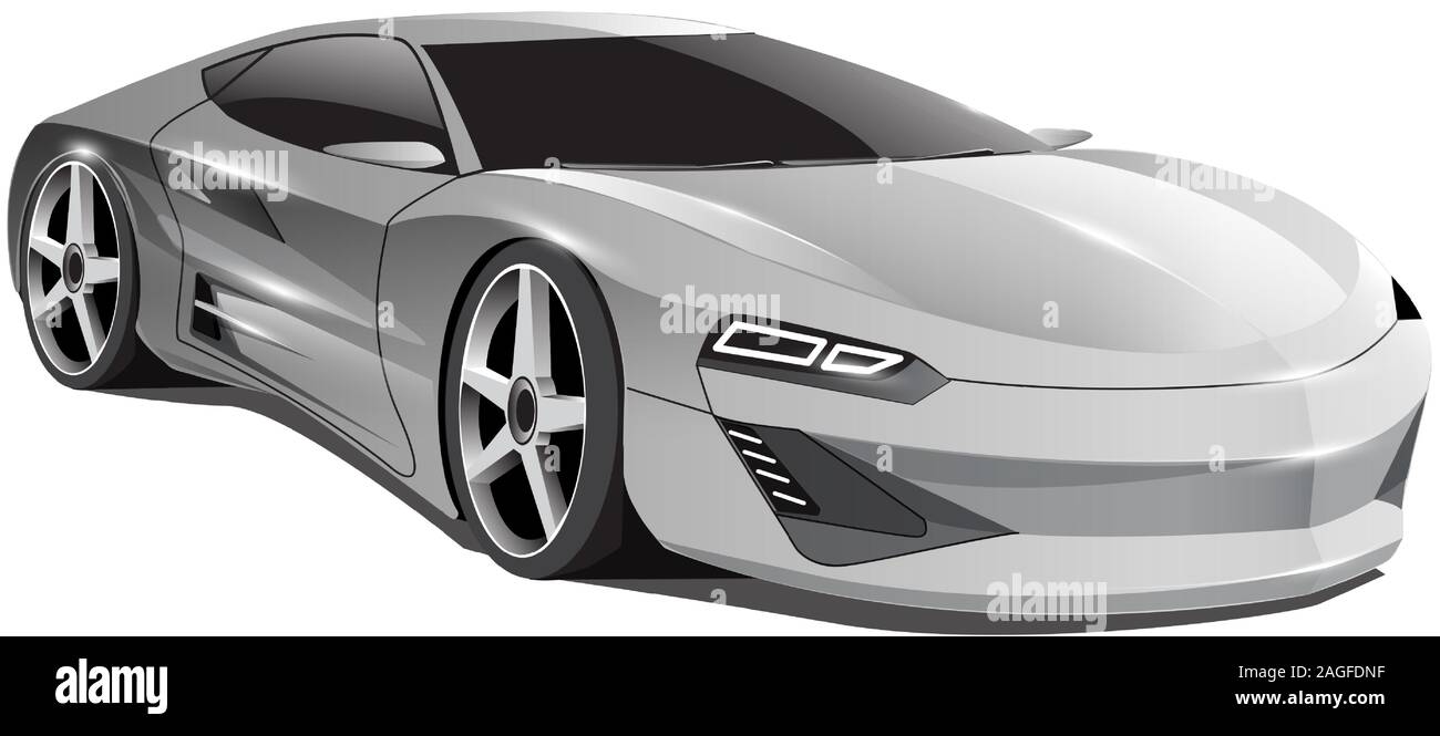 Realistic grey car sport 3D on white background design modern futuristic technology vector illustration. Stock Vector