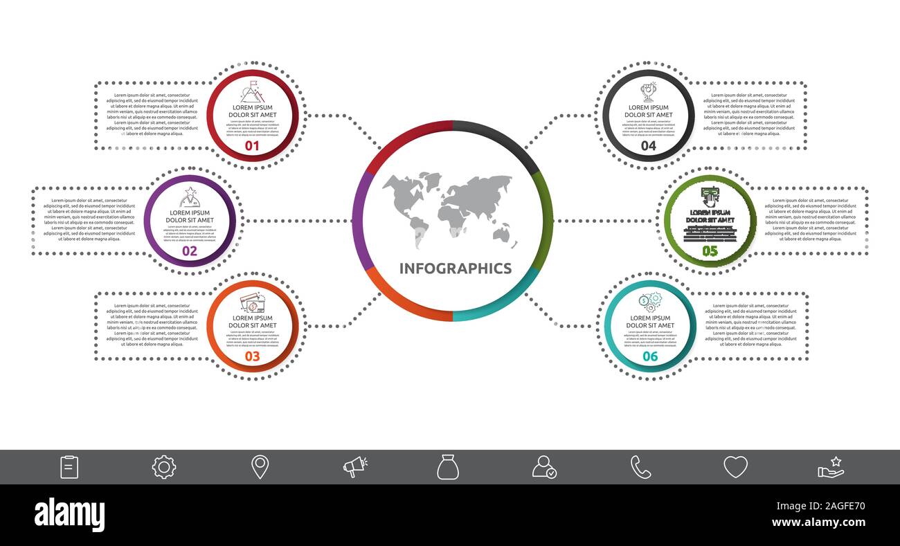 Vector Infographic With Main Circle And 6 Labels. Circles With Icons ...