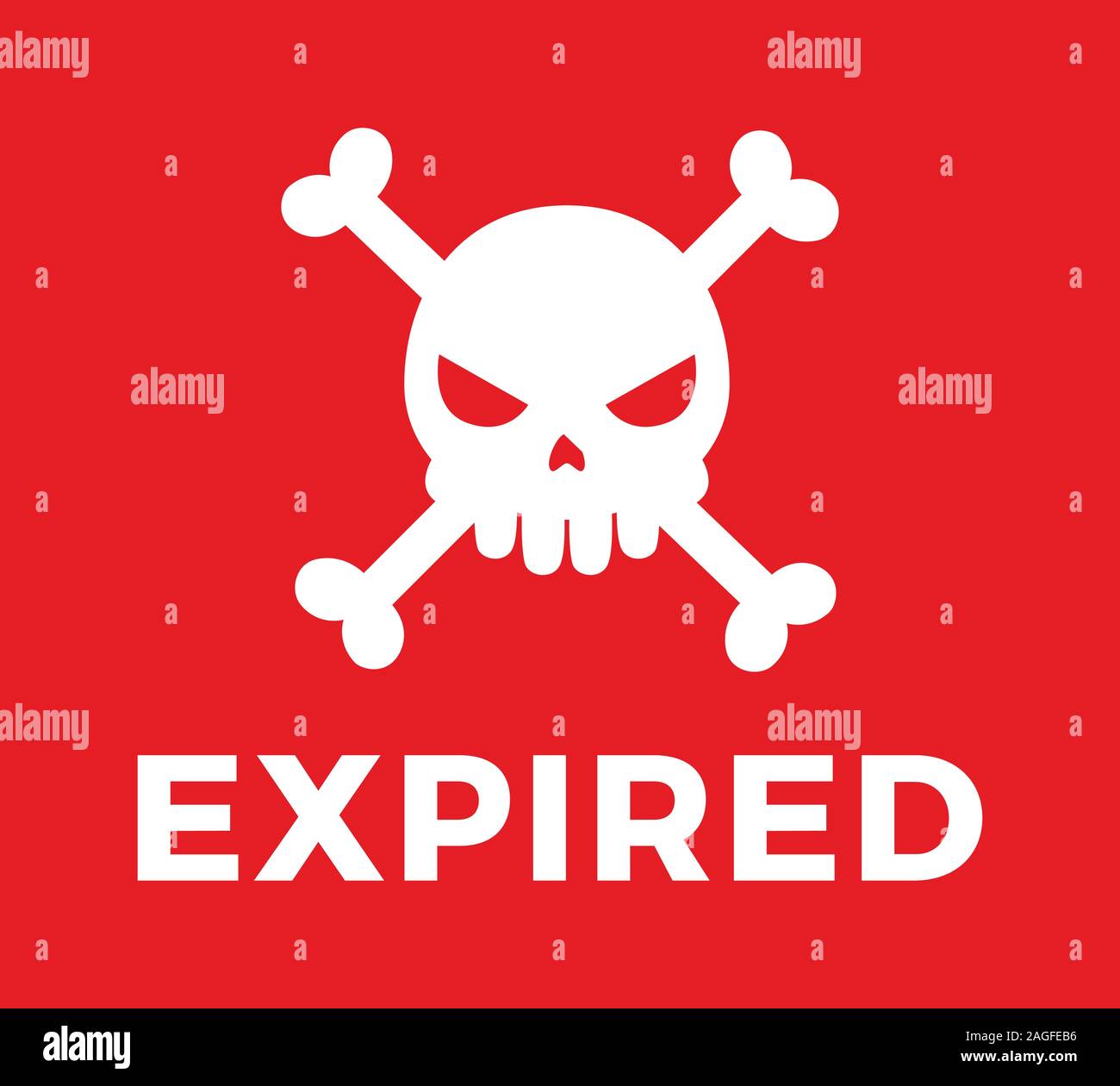 Expired skull bones inside red box Stock Vector