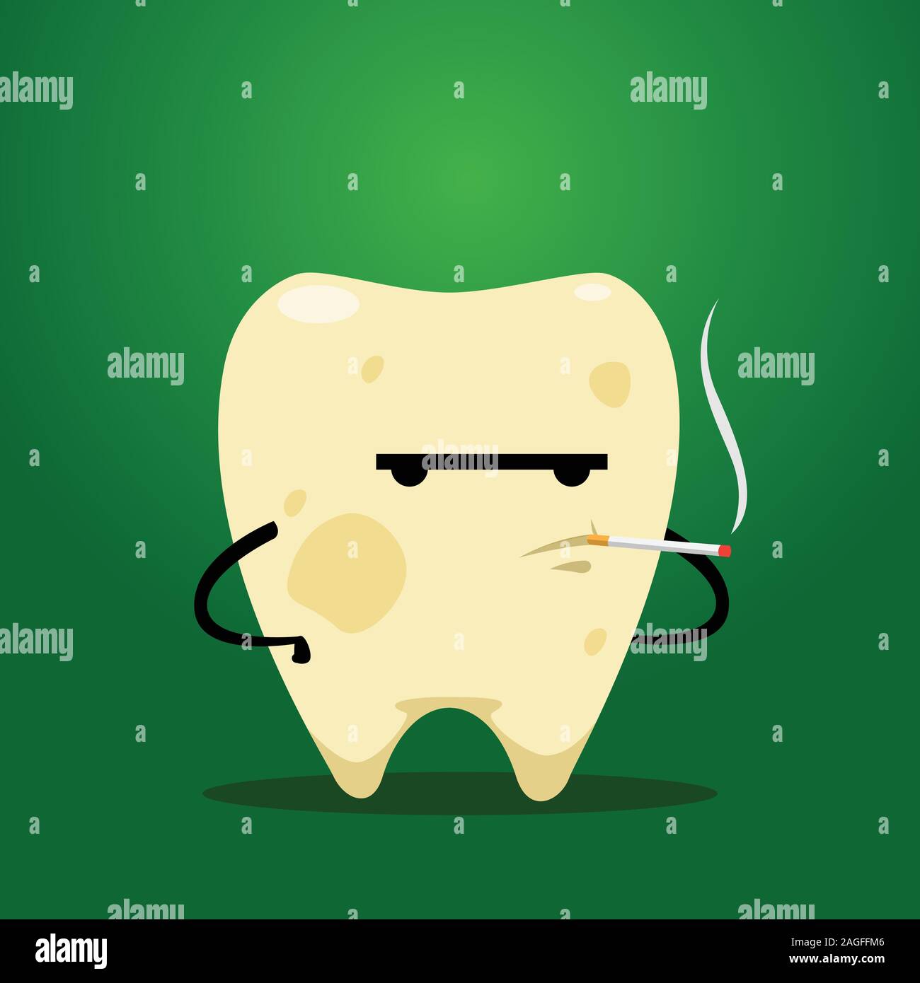 The yellow tooth is smoking. Isolated Vector Illustration Stock Vector