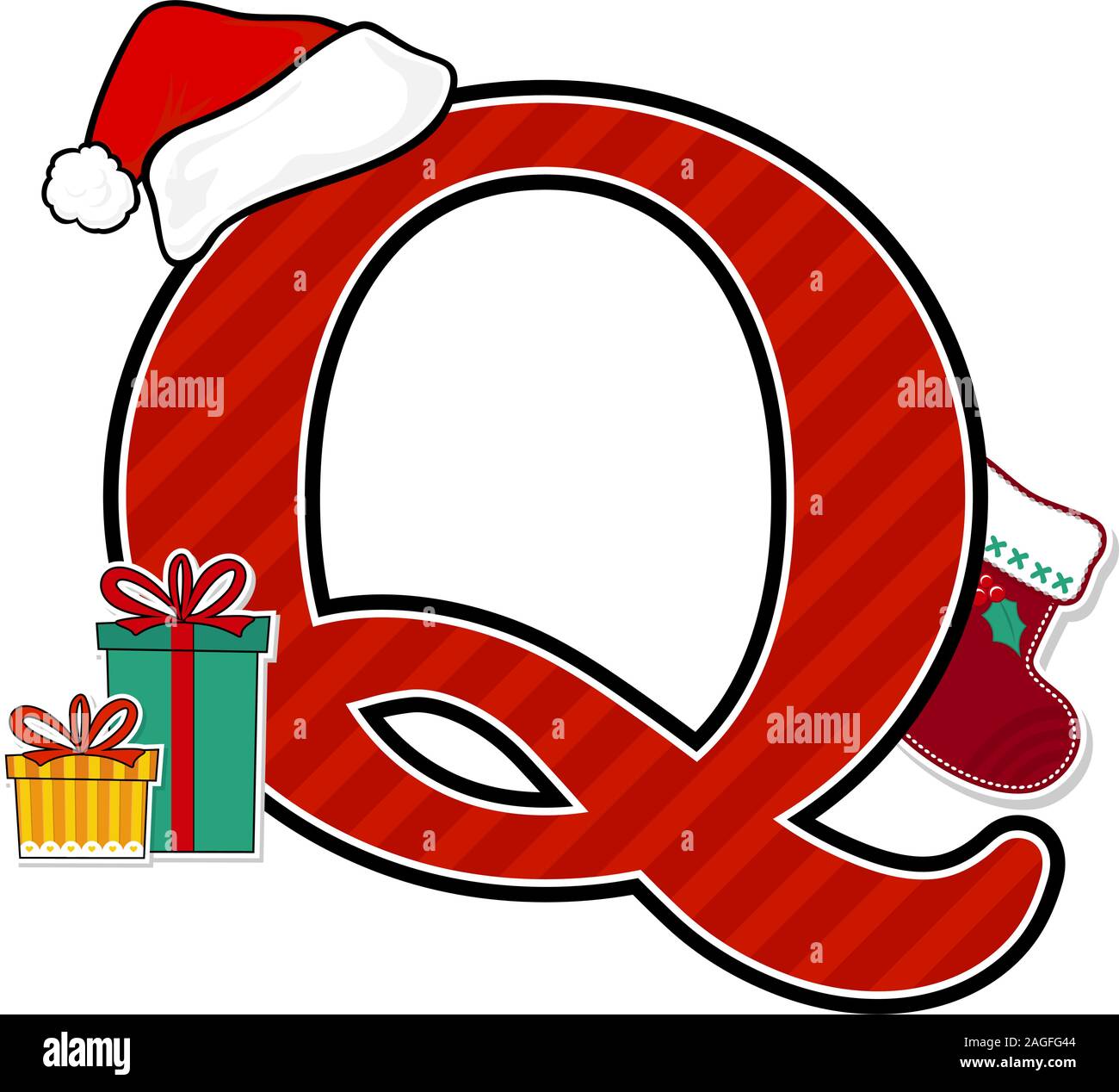 https://c8.alamy.com/comp/2AGFG44/capital-letter-q-with-red-santas-hat-and-christmas-design-elements-isolated-on-white-background-can-be-used-for-holiday-season-card-nursery-decorat-2AGFG44.jpg