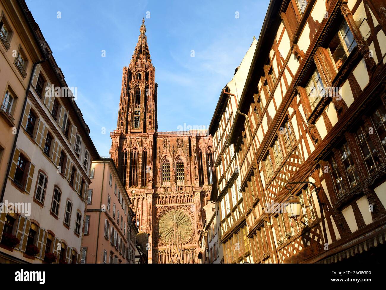 Strasbourg Cathedral or the Cathedral of Our Lady of Strasbourg (Cathedrale Notre-Dame de Strasbourg) in Strasbourg, France. Stock Photo