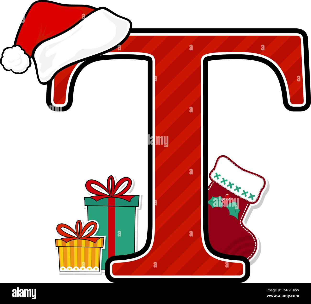 capital letter t with red santa's hat and christmas design ...