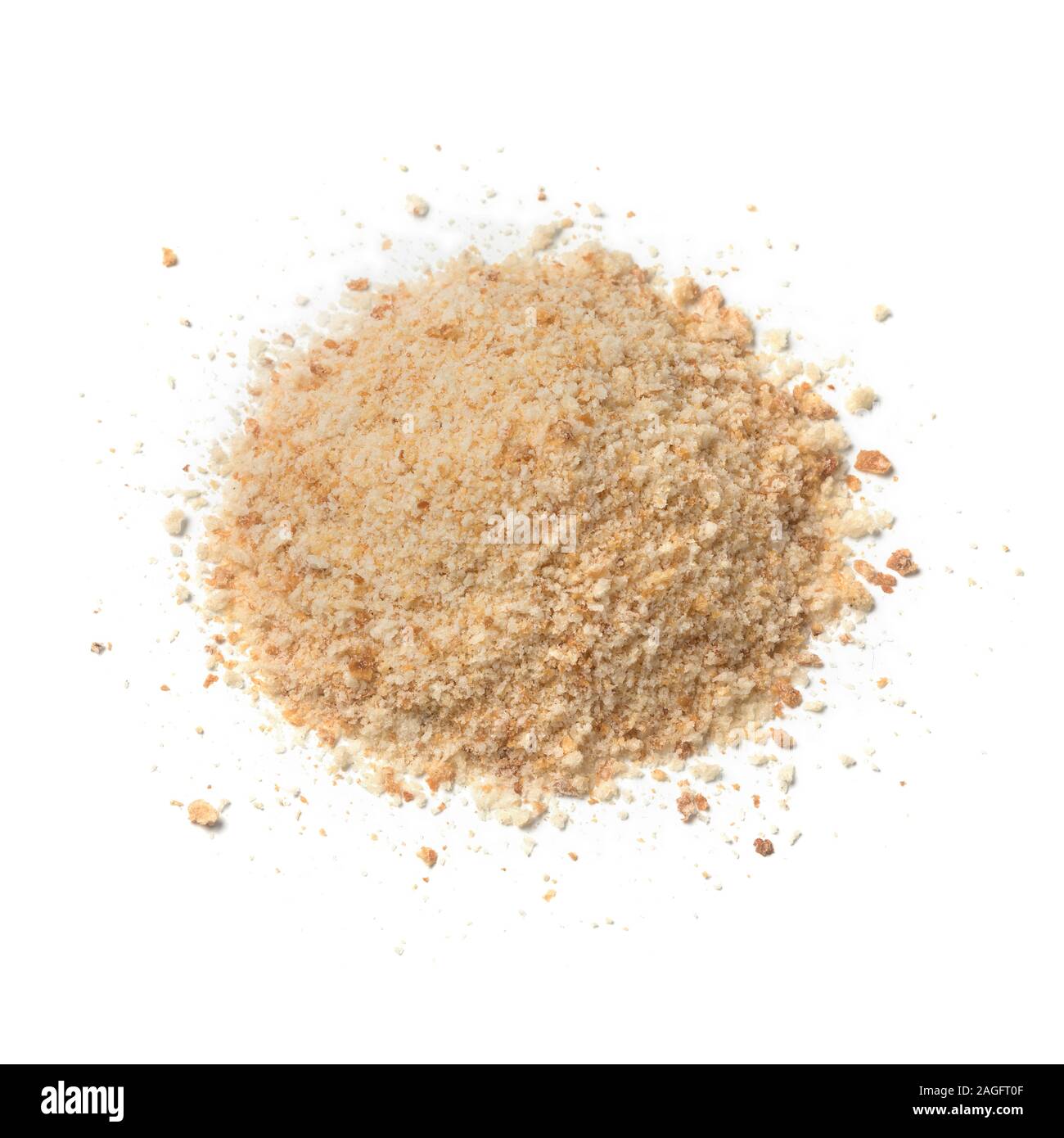 Heap of  bread crumbs isolated on white background Stock Photo