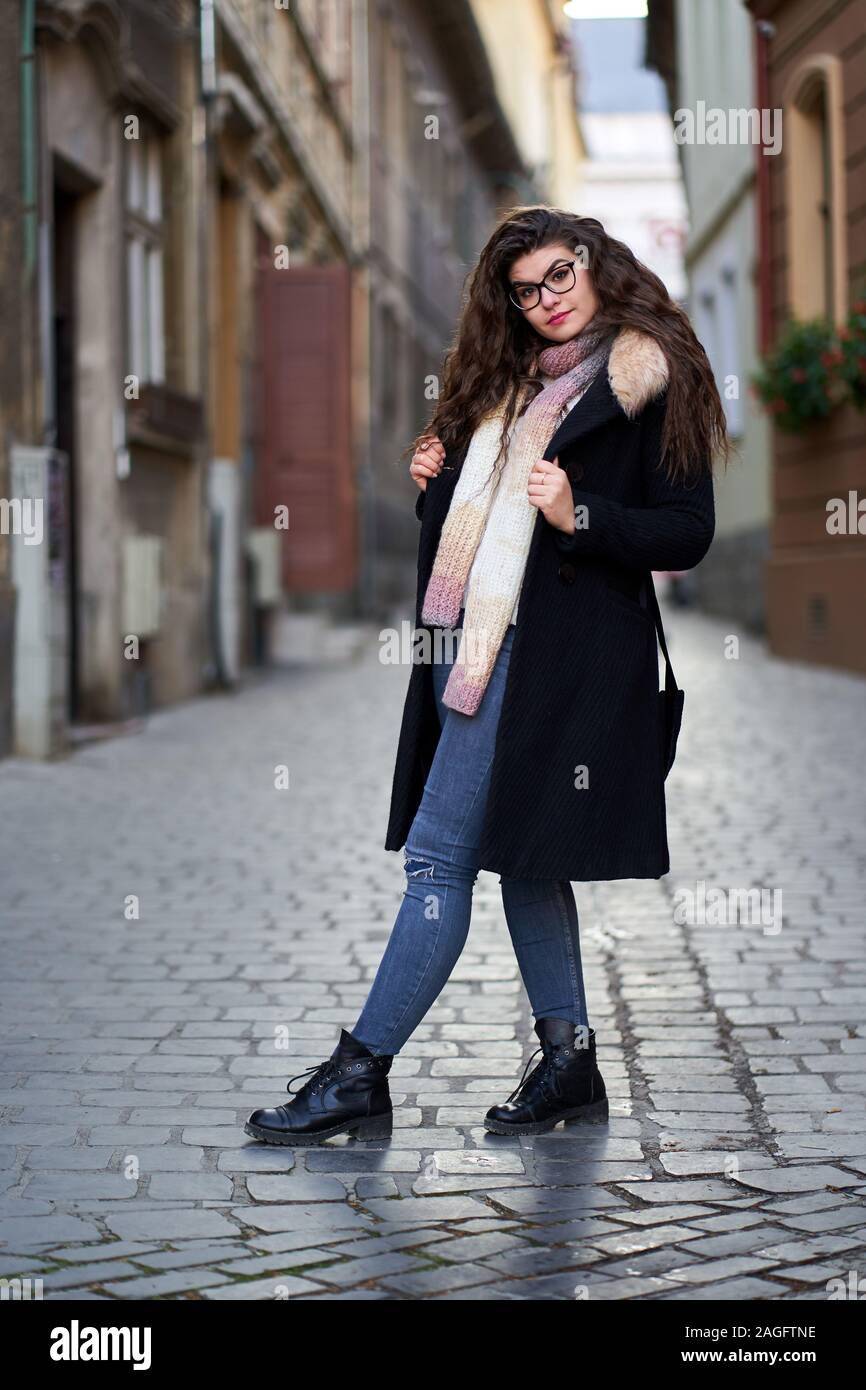 blue jeans black coat